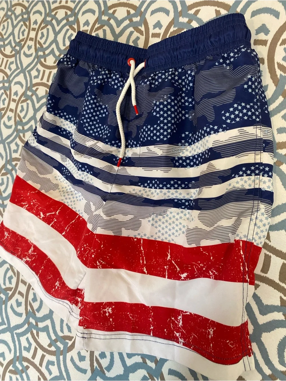Tommy Bahama Boys Red White and Blue American Flag Swim Trunks